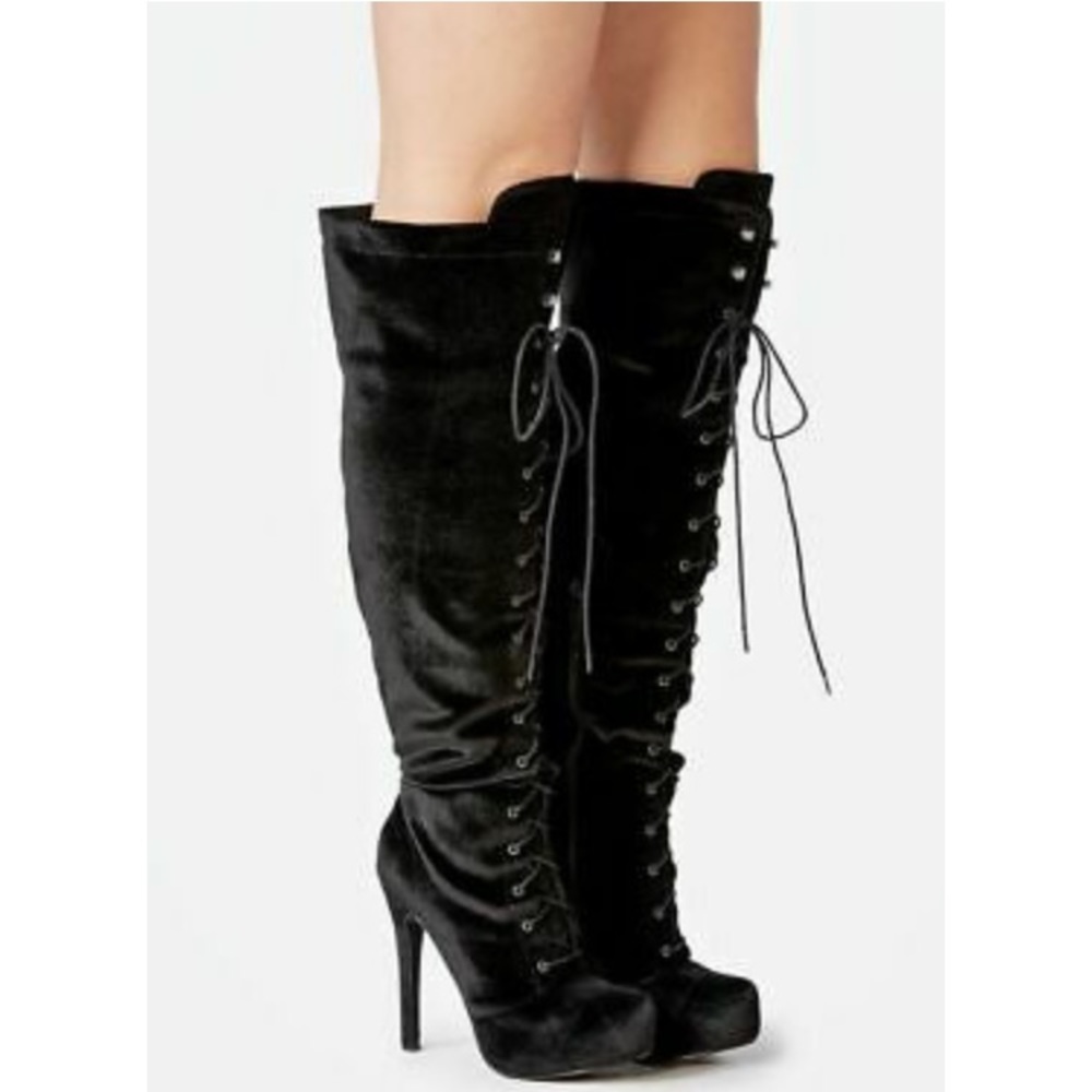 Black velvet boots
